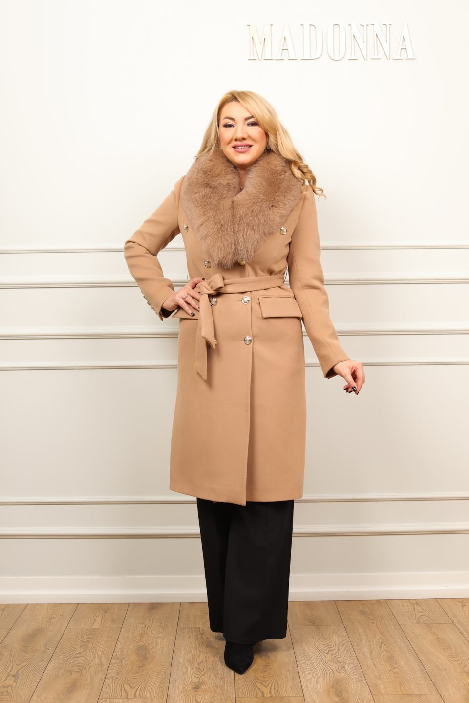 Palton blana naturala vulpe Anais